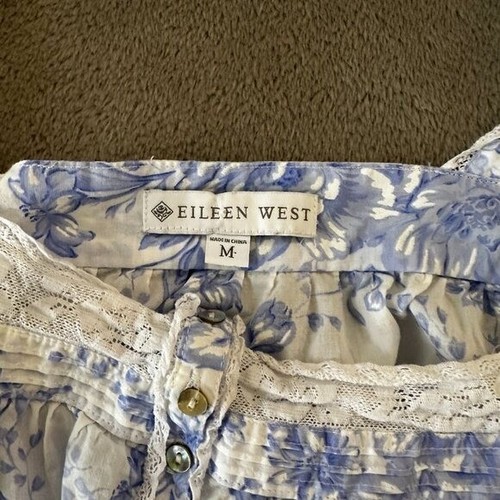Eileen West Nightgown Pajamas MEDIUM 100% Cotton Sleepwear Blue White - 第 3/5 張圖片