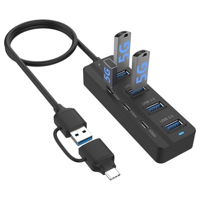 7-Port USB C Hub 3.0 with Long Cable USB Splitter Multiport Adapter 5Gbps
