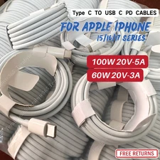Lot 60W/100W Type-C to USB-C Cable PD Fast Charger For Samsung/iPhone 15 16 17