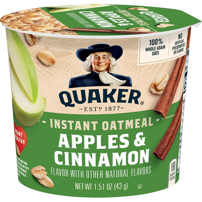 Quaker Apple Cinnamon Oatmeal Cup 1.5 Portable Single Serve Breakfast Quick Cook