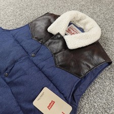 NEW Levis Vest Mens M Blue Denim Western Sherpa Collar Puffer Snap Zip Insulated