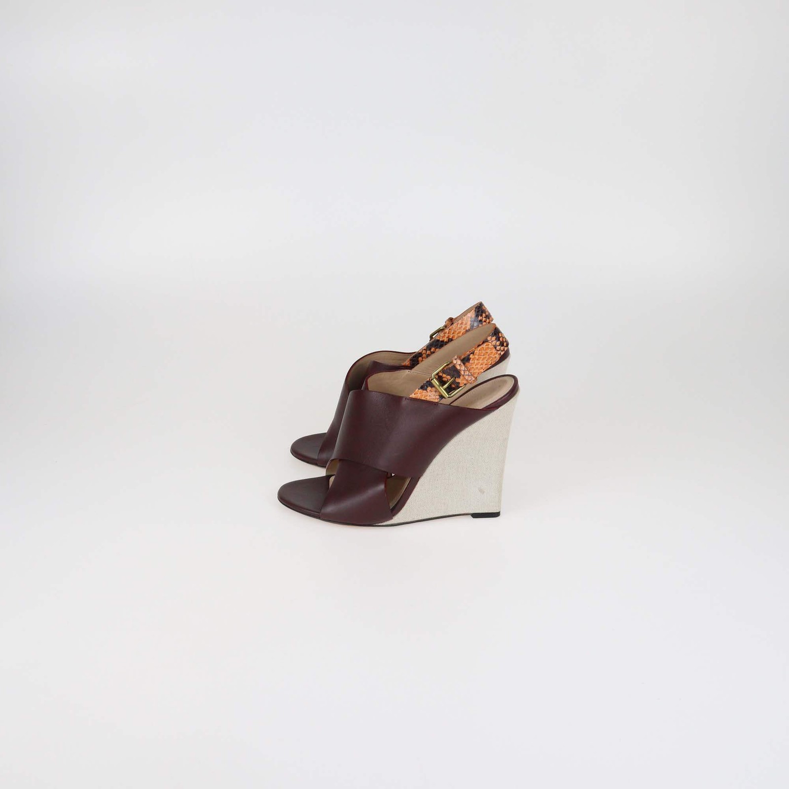 Celine Burgundy Leather & Python Slingback Wedge … - image 4