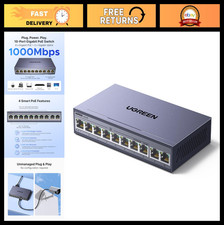 10-Port PoE Ethernet Switch, 8 PoE 60W, 2 Gigabit Uplink, Plug Play, VLAN, Me