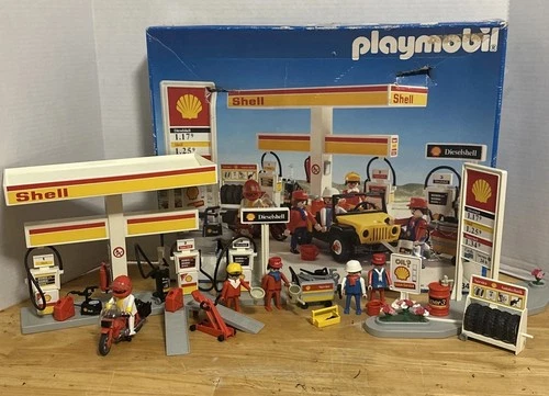 Vintage 1991 Geobra Playmobil Play Set 3437 Shell Gas Station INCOMPLETE
