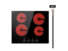 24 in Built-in Electric Cooktop Radiant Ceramic Cooktop 4 Burners 6000W