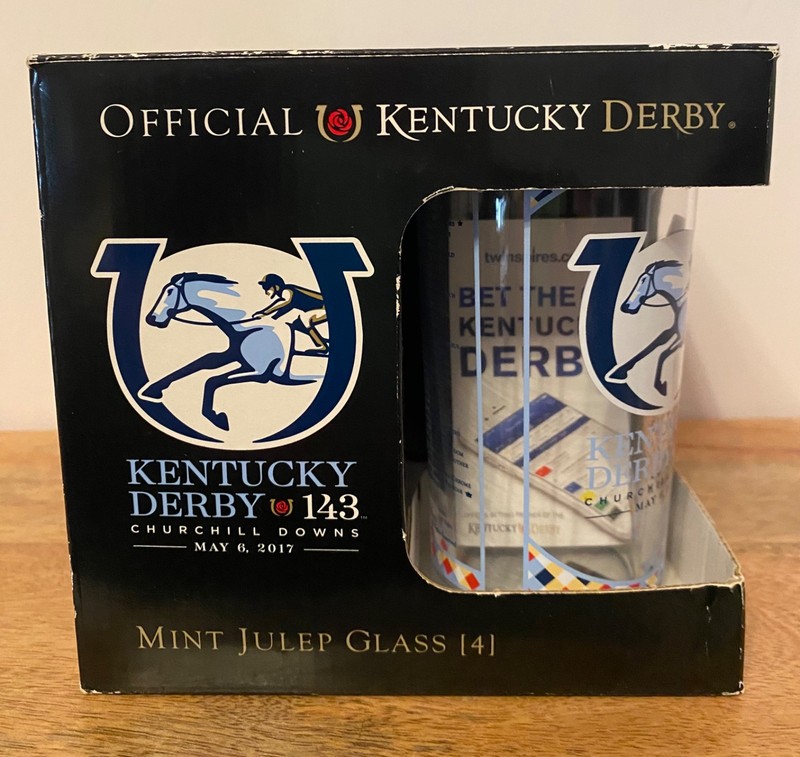 NIB Kentucky Derby Glass 143 Official Set of Four (4) 2017  Mint Julep in Box