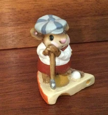 Wee Forest Folk MS-10 Golfer Mouse, White Shirt 1981 Annette Petersen RETIRED