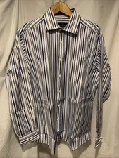 Bugatchi Button Down Shirt Mens XL Blue Striped Cuff Causal Dress
