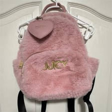 Juicy Couture Pink Mini Backpack Logo Pattern Zip Pockets Heart Bag Charm