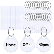 60 Pcs Key Tags 1.5 Inch Tough Plastic Reusable Key Tags Sturdy Round