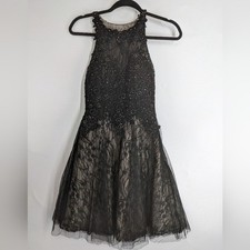 ESCAPE Dress Womens 2 Black Beaded Lace Sleeveless Cocktail Formal
