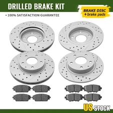 Front Rear Drilled Brake Disc Rotors & Ceramics Pads for 2014 - 2018 Mazda 3