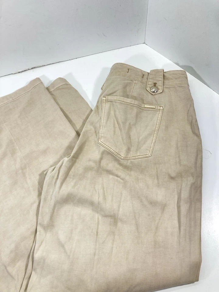Pantalones de pierna ancha White House Black Market para mujer talla 10 34X31 beige plata conchos Foto 3 de 4