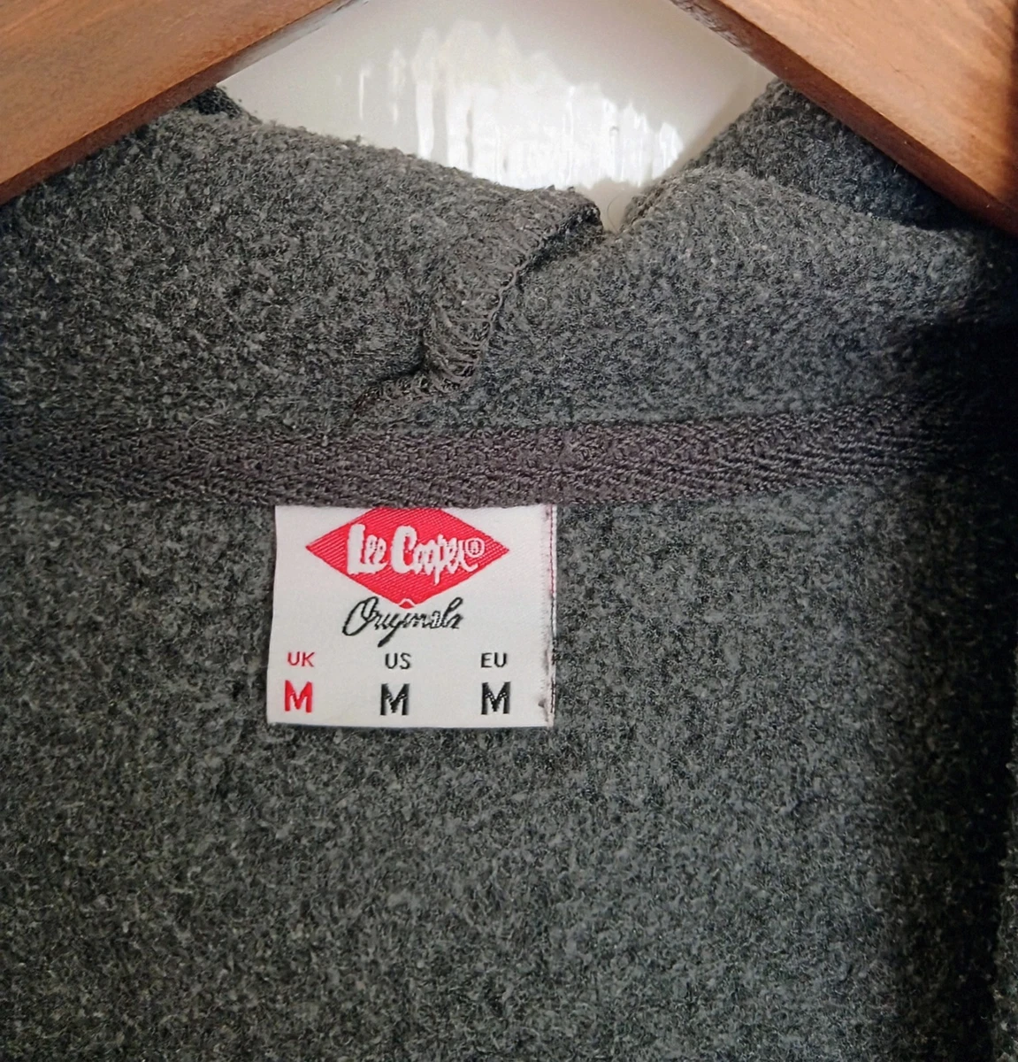 Sudadera con capucha Lee Cooper Originals para hombre gris jaspeado forrada de lana con cremallera talla M