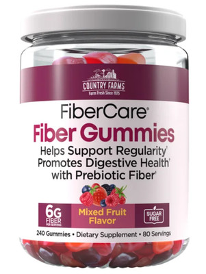 Country Farms Fiber Care Gummies 240 Ct Sugar Free 6g Fiber Digestive Health