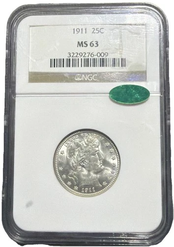 1911 Barber Quarter - NGC MS63 CAC - Better Date - Free Shipping