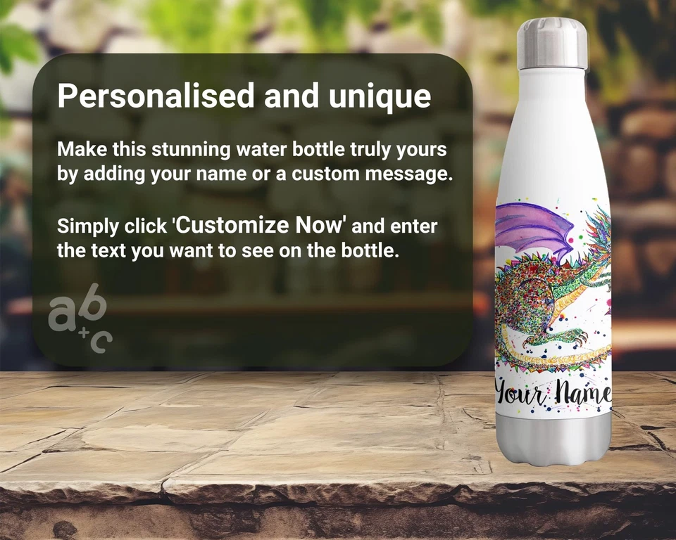 Dragon Personalised Custom Bottle with your Text/name Mythical lizard 500ml - Image 4 of 4