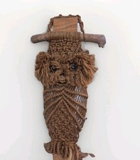 Hobbyist Macrame Owl Wall Hanging Jute On Wood Retro Rope Art Vintage Boho 70s