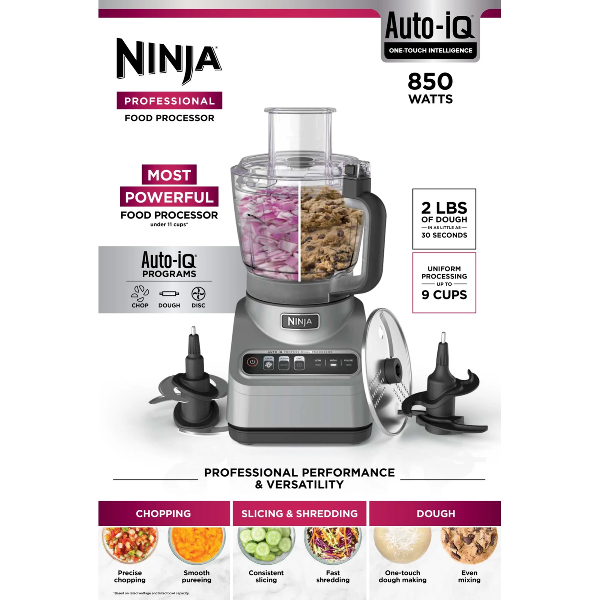 Ninja Professional 9-Cup Food Processor, 3 Auto-iQ Presets, BN600