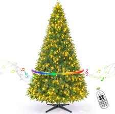 9ft Pre-Lit Rotating Artificial Christmas Tree 600 LED Lights Remote Timer