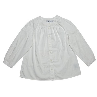 Worthington Blouse Womens PL White Smocked Neck Stretch Button Up Minimalist