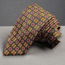 $125 ROBERT KEYTE Brown Geometric Silk Tie Handmade England 59" L - 3.25" W