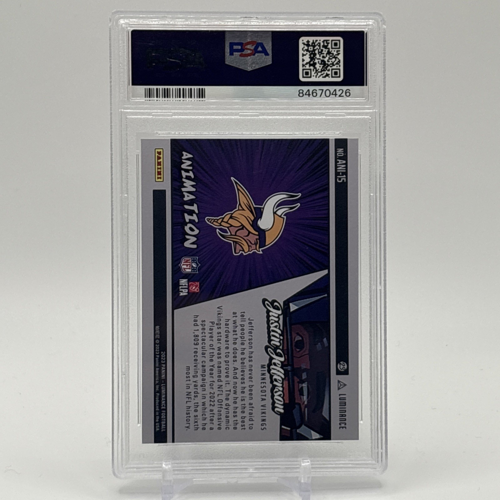 2023 Luminance Animation Justin Jefferson PSA 10 Case Hit view 2
