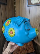 Home craft Prod. años 70 Hucha grande Groovy Flower Power azul/verde