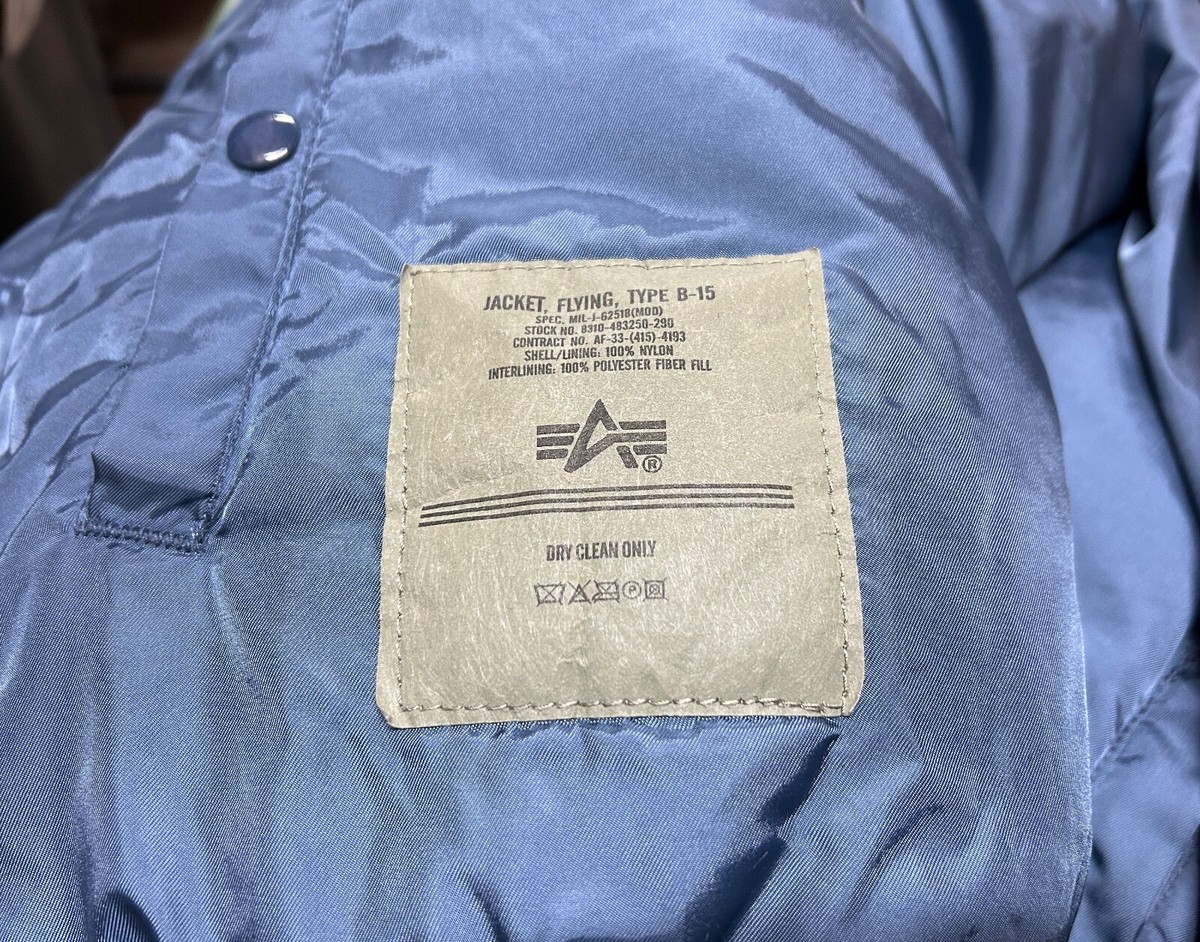 GENUINE US ALPHA INDUSTRIES JACKET FLYING B-15D BLUE MADE IN USA