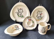Rare 1957 Spode Copeland Cutie Kitten Five Piece Porcelain Child's Breakfast Set