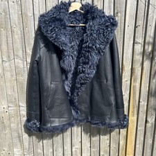 Celtic & Co Reversible Shearling Leather Jacket New Very Dark Blue Leather Sz 12