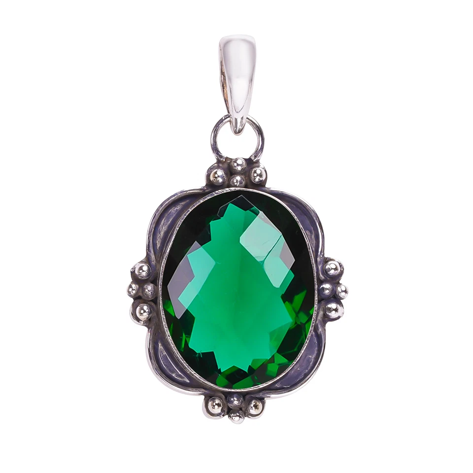 Colgante de joyería de plata de ley 925 con piedras preciosas de diopsido de cromo, hermoso colgante Foto 3 de 4