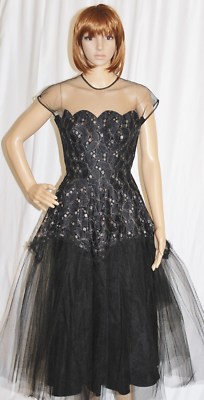 Vintage 1950s Dress Black Party Dress Lace Overlay Tulle Netting Taffeta Under S | eBay Vintage 1950s Dress Black Party Dress Lace Overlay Tulle Netting Taffeta Under S | eBay