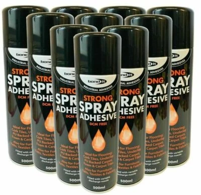BOND IT 12X AEROSOL SPRAY ADHESIVE 500ML CARPET TILES GENERAL PURPOSE GLUE