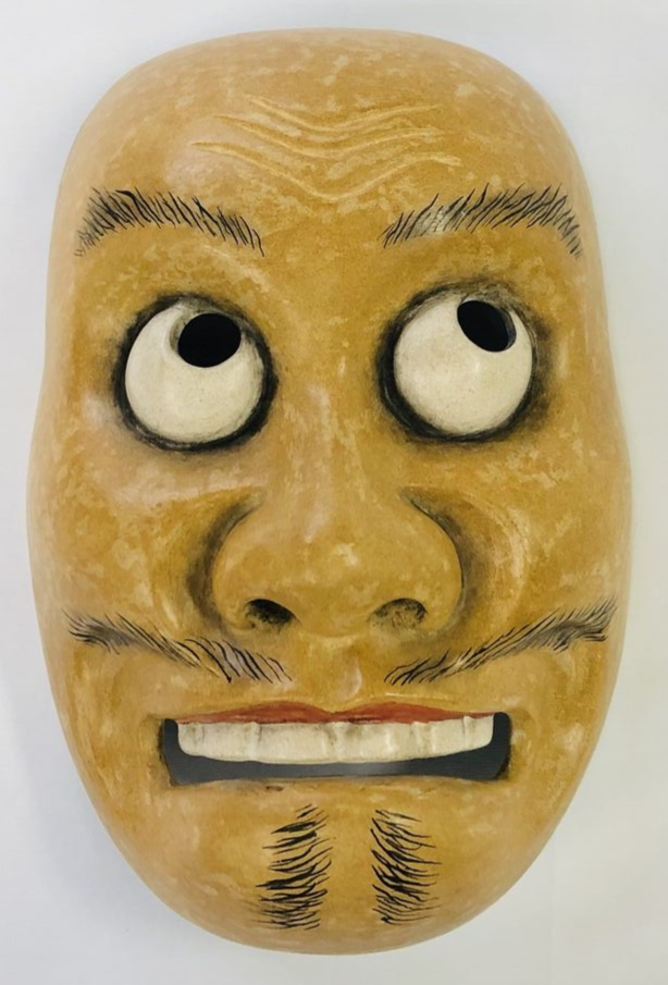 Y5183 NOH MASK wood carving surprised face Japan antique omen
