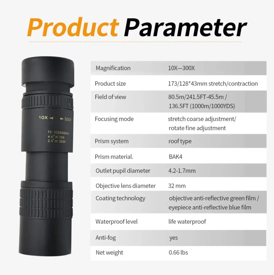 300x40 HD Monocular Telescope Long Range Zoom With Tripod Phone Clip For Outdoor - Image 4 of 4