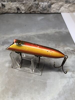 ルアー・フライ 1323.HEDDON Head-on Basser Vintage Heddon “HEAD ON” BASSER Glass Eye Wood Lure in RAINBOW