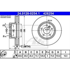 ATE 2x Bremsscheibe vorne 3280 bel�ftet f�r BMW X3 F25 X4 F26 24.0128-0254.1
