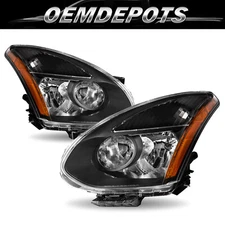For 2008-2013 Nissan Rogue 4Dr Black Headlights Assembly Amber Corner Lamps Set