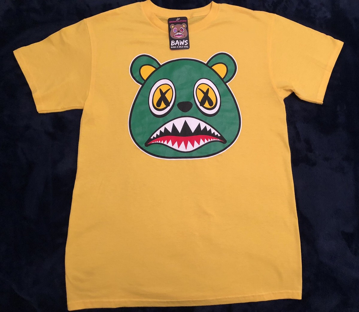 Baws Bear Crazy Green Baws T-shirt Yellow Size Medium New NWT