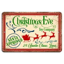 Santa Approved Christmas Eve Toy Co. Sign - Vintage Red & Cream