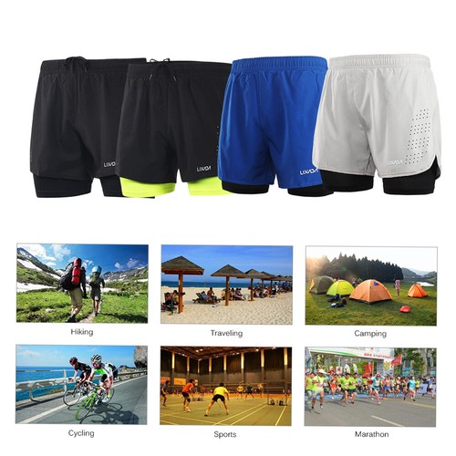 Lixada Men's 2-in-1 Running Shorts Quick Drying Breathable Active Jogging P8C8 - Picture 7 of 12