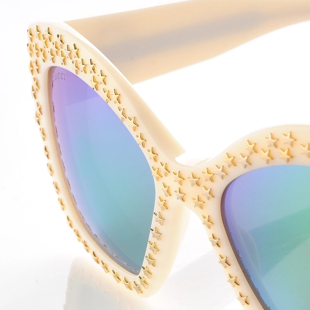 Gucci Gold Star Ivory Lime Mirrored Sunglasses Gucci Acetate Crystal Oversize Mirrored Star Sunglasses  main image 3