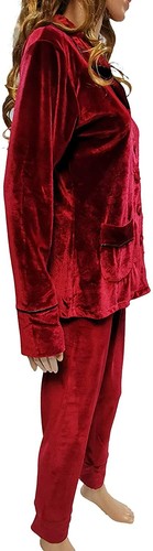 Trifolium Velour Velvet Pyjamas Set 2 Piece Warm Coral Fleece Set of Lounge wear - Picture 9 of 28