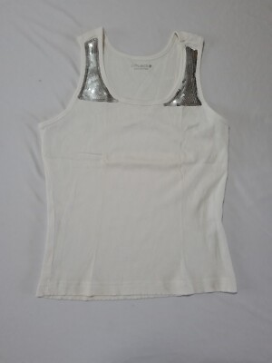 Ladies Tank Top Select Size 16 Sleeveless Sequin White 13474