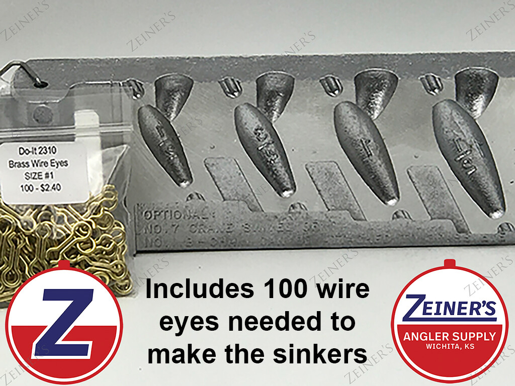 3138 New Do-It In Line Trolling Sinker Mold w/#1 Brass Wire Eyes 1/2-1  1/2 oz