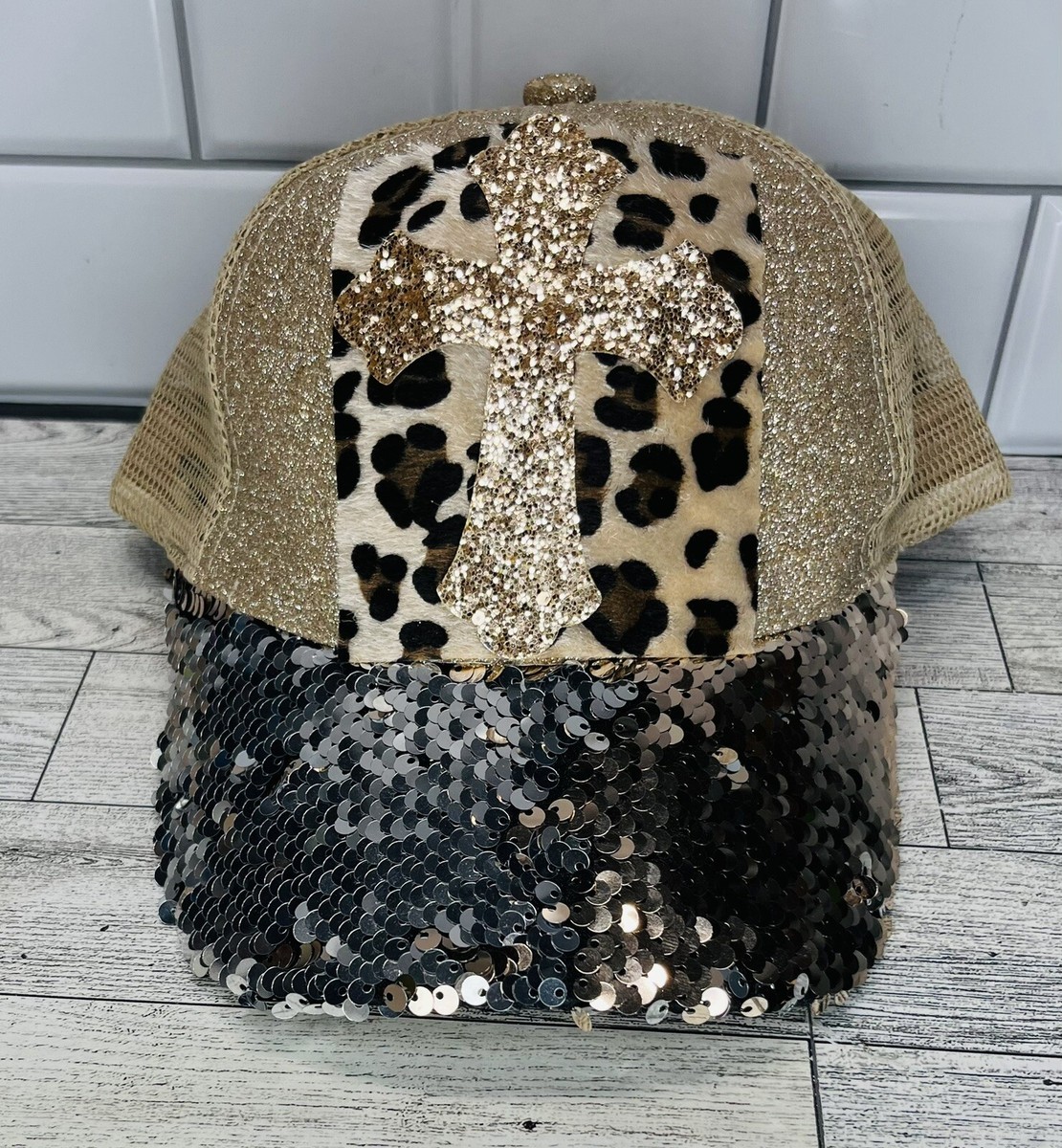 Leopard Knit Ponytail Beanie Hat For Women - Messy Bun Skull Cap With Fur Pom, One Size, Khaki