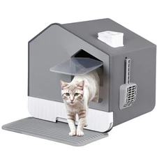Cat Litter Box with Litter Mat and Scoop Odorless Toilet Covered Hooded Cat Box 