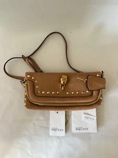 ALEXANDER MCQUEEN Tan/Nude Leather Studded  Skarcadena Clutch Bag Second Bag