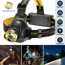 Super Bright 990000LM LED Zoom Headlamp USB Rechargeable Headlight Head Torch